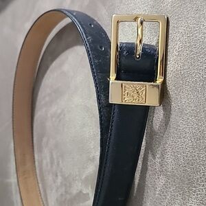 Vtg Anne Klein Genuine Leather‎ Blue Belt Gold Buckle Size Small